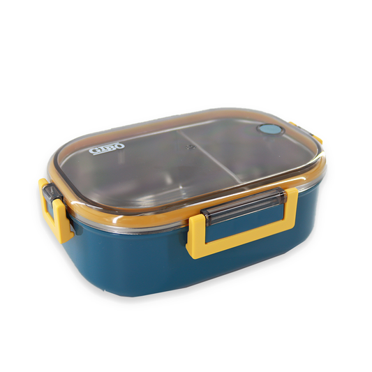 GIBO Stainless Steel Lunch Box,Bento Boxes with Lid 2 Compartment,Leakproof- Blue&Yelow