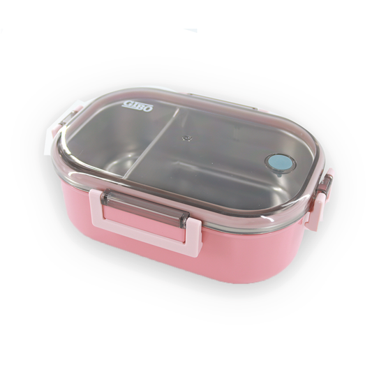GIBO Stainless Steel Lunch Box,Bento Boxes with Lid 2 Compartment,Leakproof- Pink