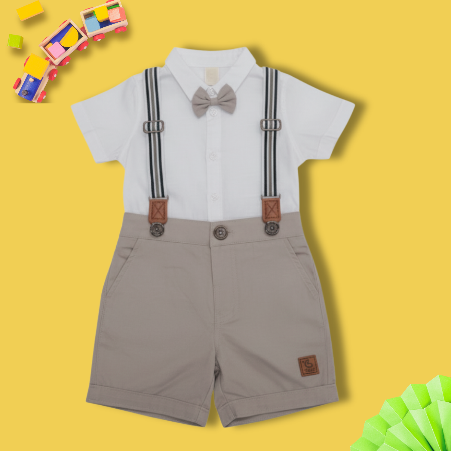 Baby Boy Formal Outfit with Bow Tie & Suspenders