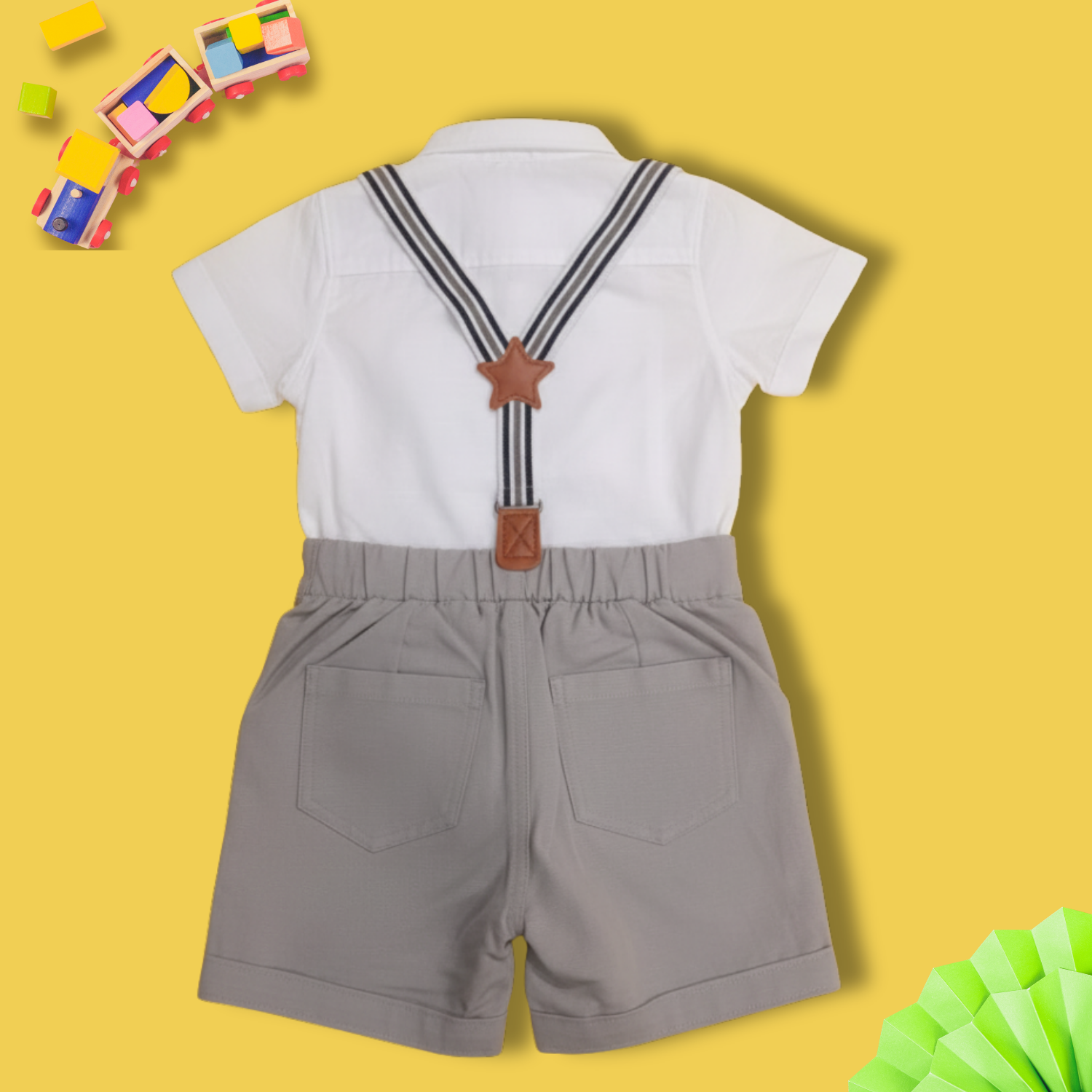 Baby Boy Formal Outfit with Bow Tie & Suspenders