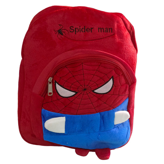 Backpack Red color Spider-man cartoon character soft plush teddy bear pre nursery school bag backpack for baby boys girls kids 1-4 years with 2 zip and compartment for babies boy girl kid