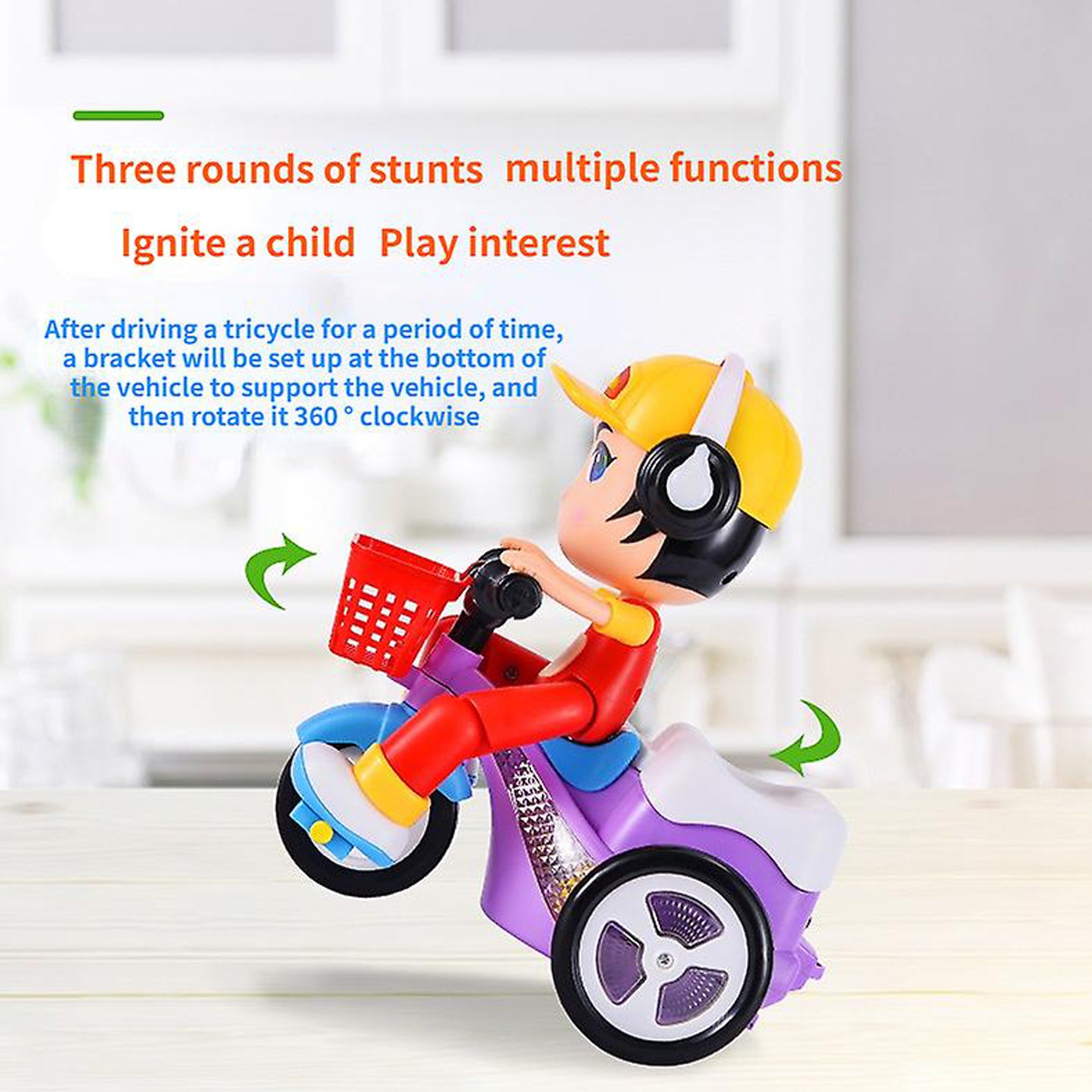 Stunt Tricycle Bump and Go Toy with 4D Lights, Dancing Toy, Battery Operated Toy Plastic for Boys Girls - Multi Color