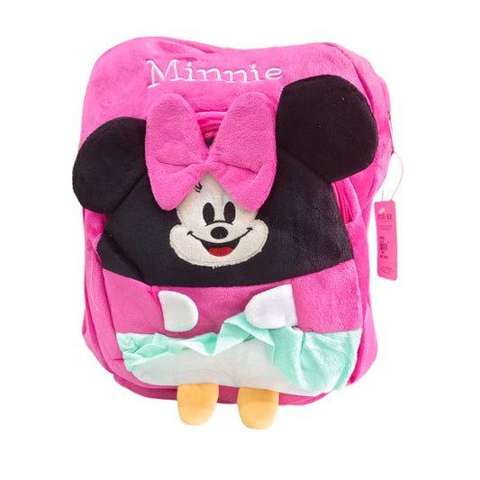 Backpack pink color minnie cartoon character soft plush teddy bear pre nursery school bag backpack for baby boys girls kids 1-4 years with 2 zip and compartment for babies boy girl kid