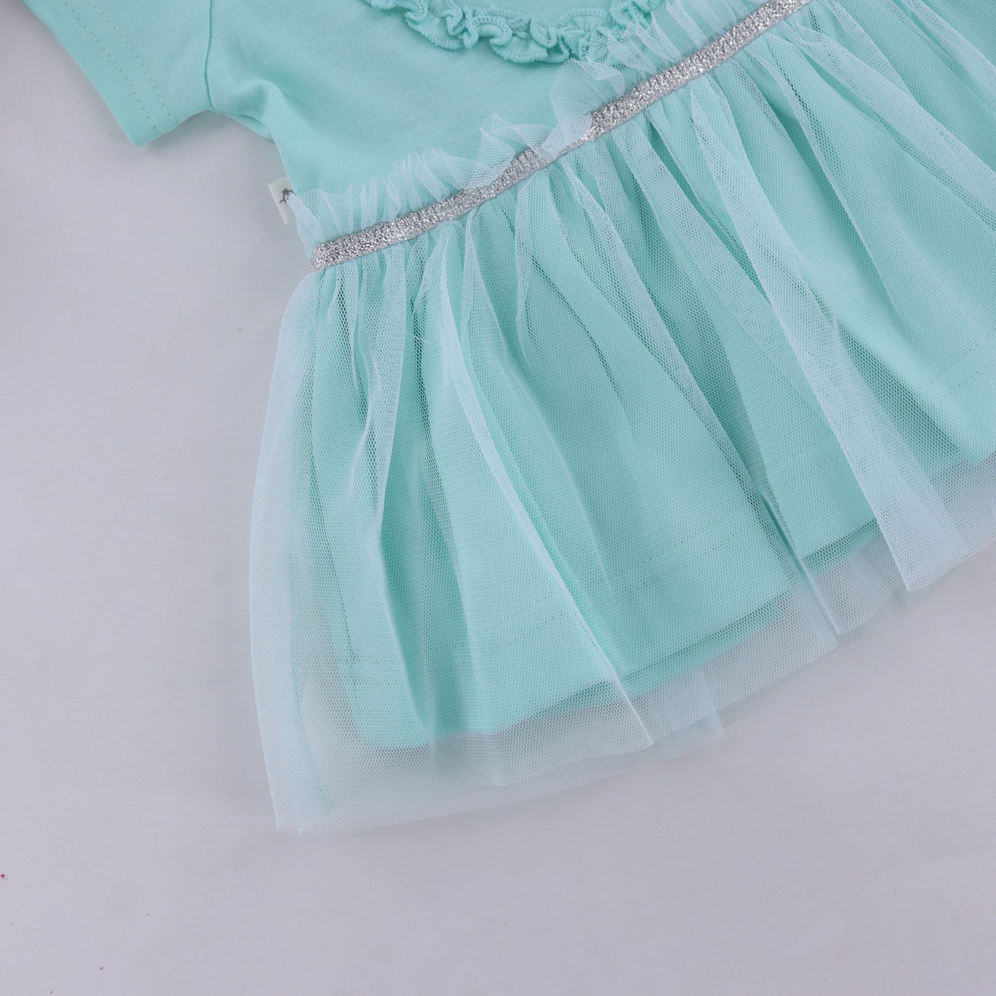 Littileista Kids Half Sleeves Frock with Floral Applique & Lace Detailing
