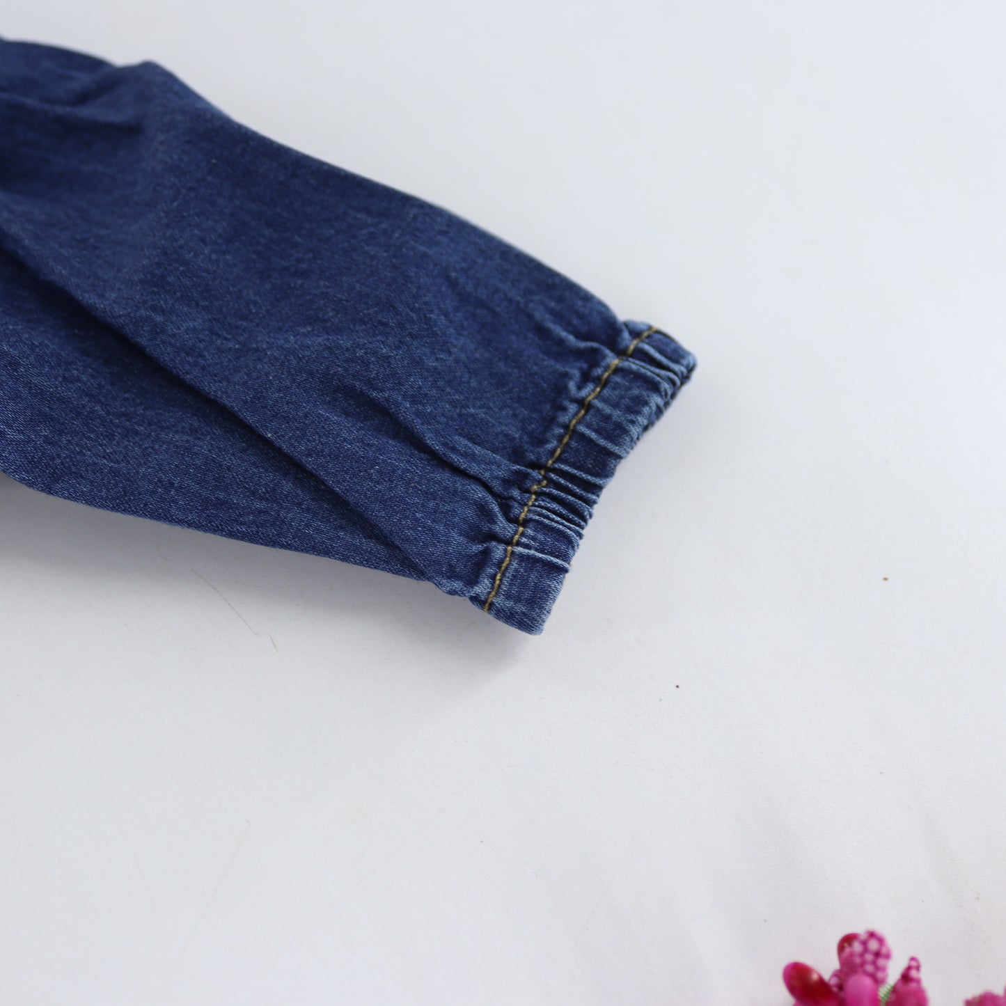 Littleista Premium Cotton Full Sleeves Bunny Denim Frock - Blue