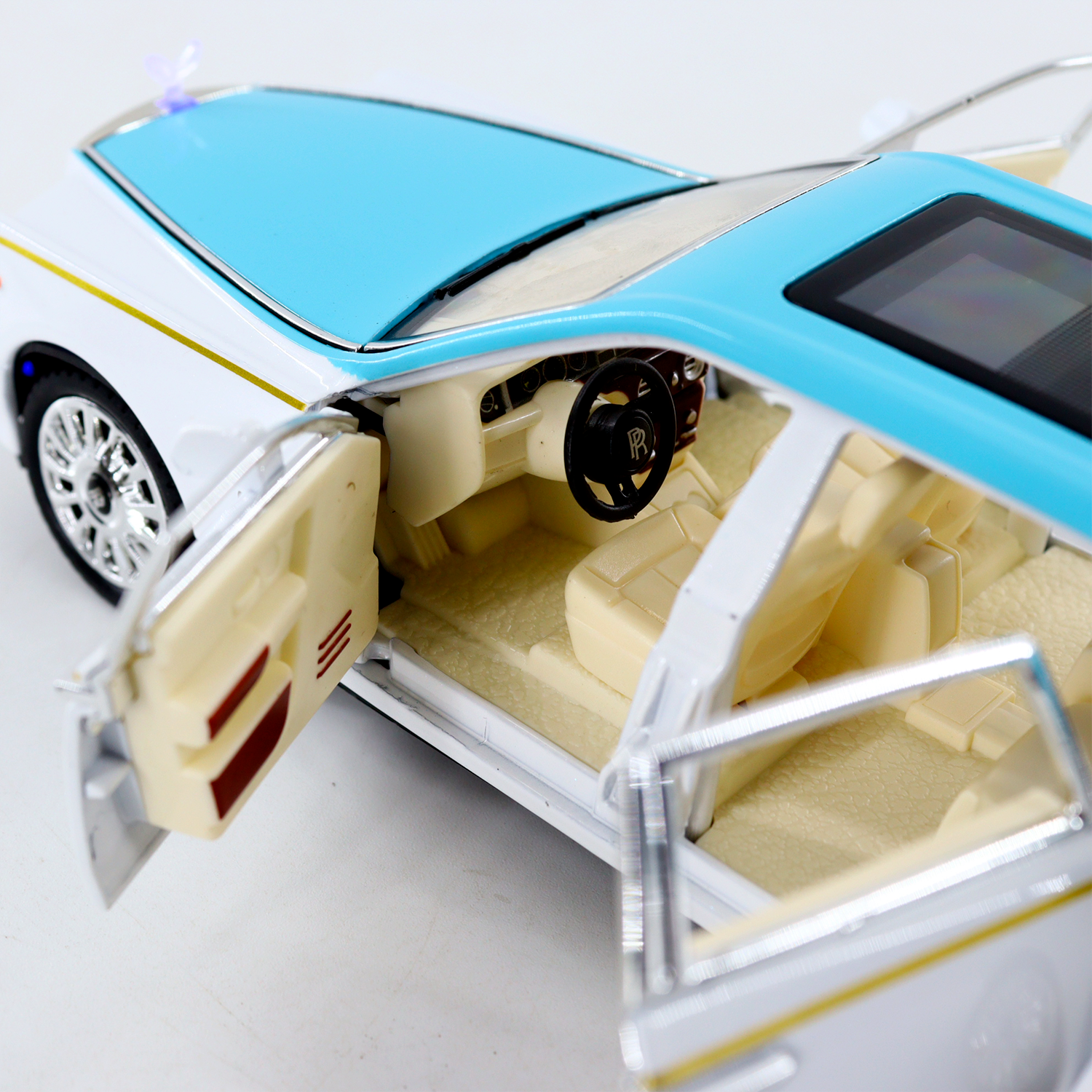 Rolls Royce Phantom Metal die cast Car Toy with Sound (White & Blue)