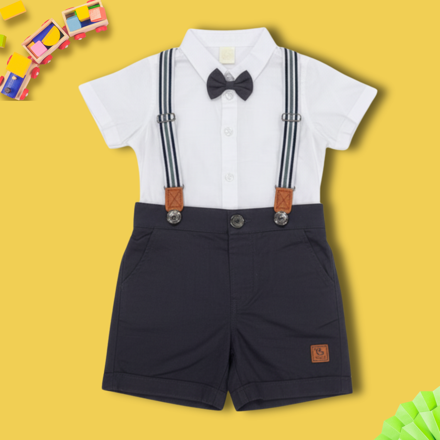 Baby Boy Formal Outfit with Bow Tie & Suspenders