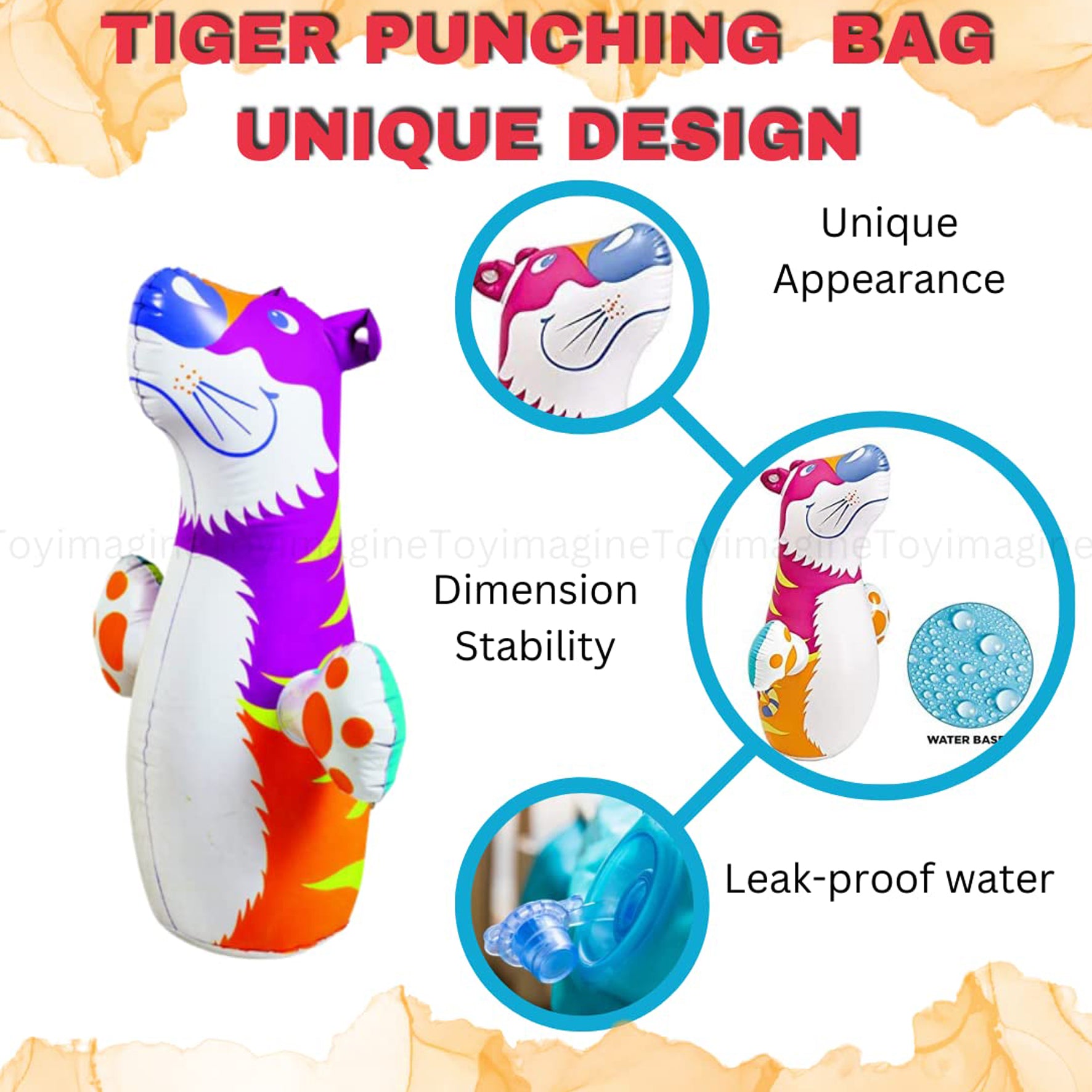 Tiger Hit Me Toy 3-D Inflatable Animal Toy | Water Base and Air Base for Toddlers | PVC Punching Bag for Kids | Activity Toy for Kids Age 3 +.
