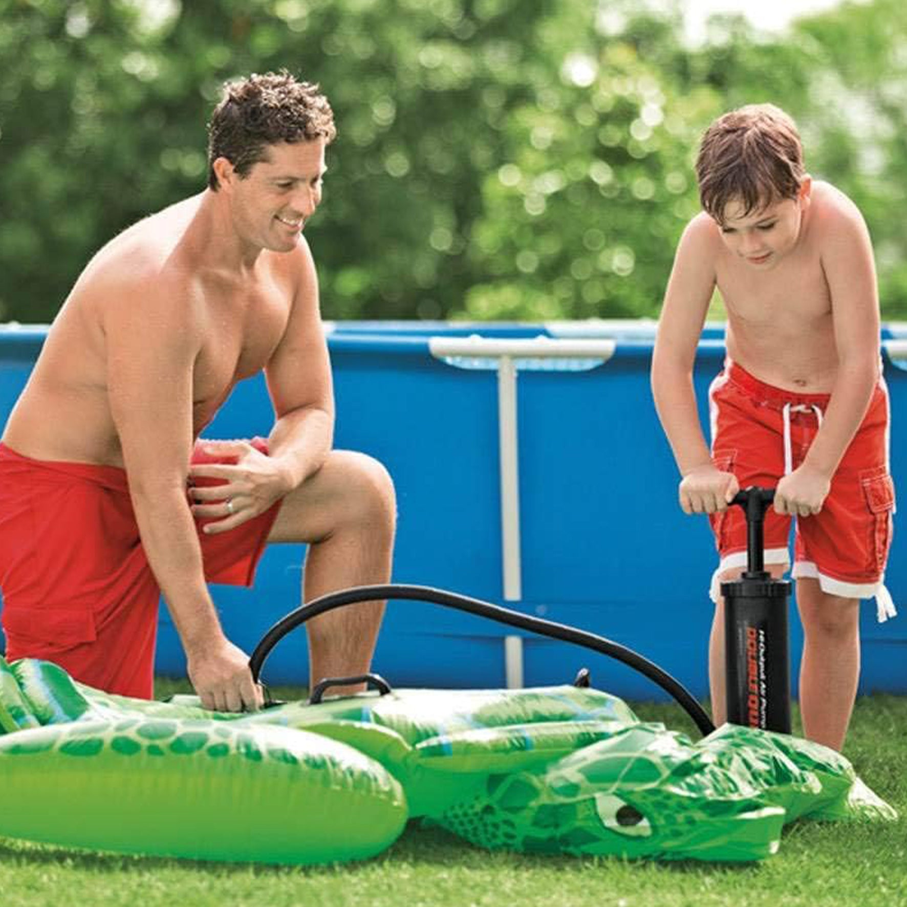 Intex Double Quick III Swimming Pool Inflatable Float Hand Air Pump-68615E, 19