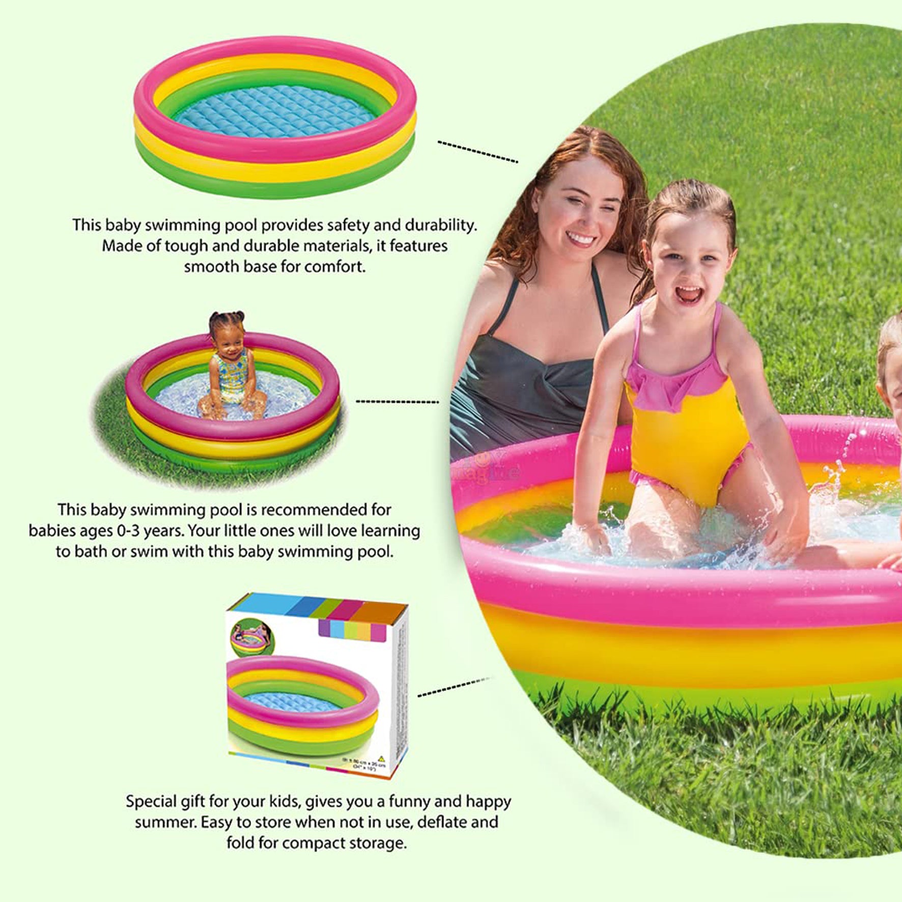 Inflatable Sunset Glow Round Colourful Square Baby Pool Portable Bathtub | Home Swimming Pool for Kids. Multi-Colour