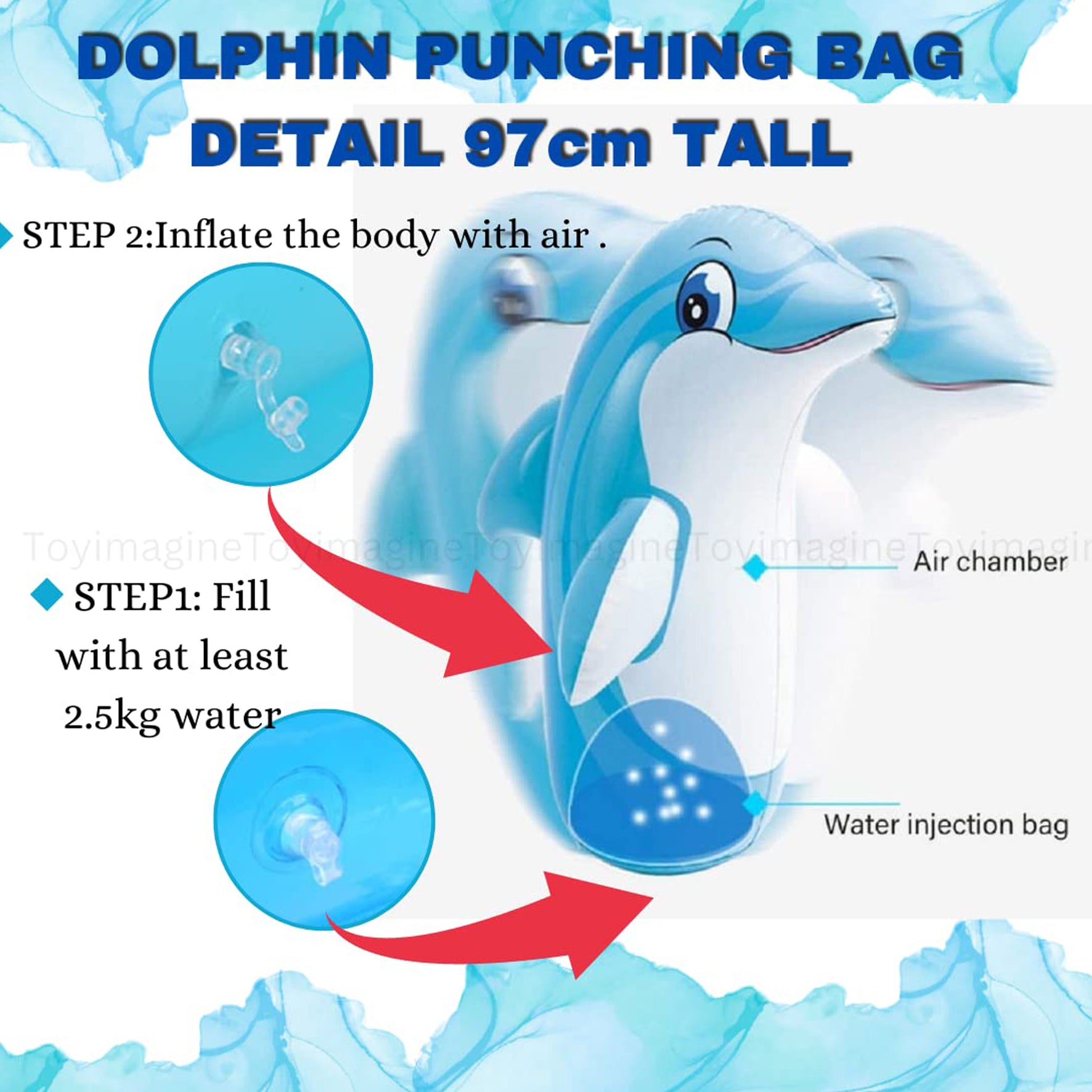 Dolphin Hit Me Toy 3-D Inflatable Animal Toy | Water Base and Air Base for Toddlers | PVC Punching Bag for Kids | Activity Toy for Kids Age 3 +.