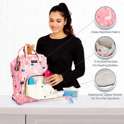 New Diaper Bag for Mothers Stylish Big Size Spacious Pink | Waterproof Diaper Tote with Large Capacity Bottle Insulation for Mom Dad