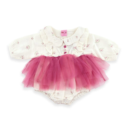 Baby Girls Full-Sleeve Lace Embellished Onesie