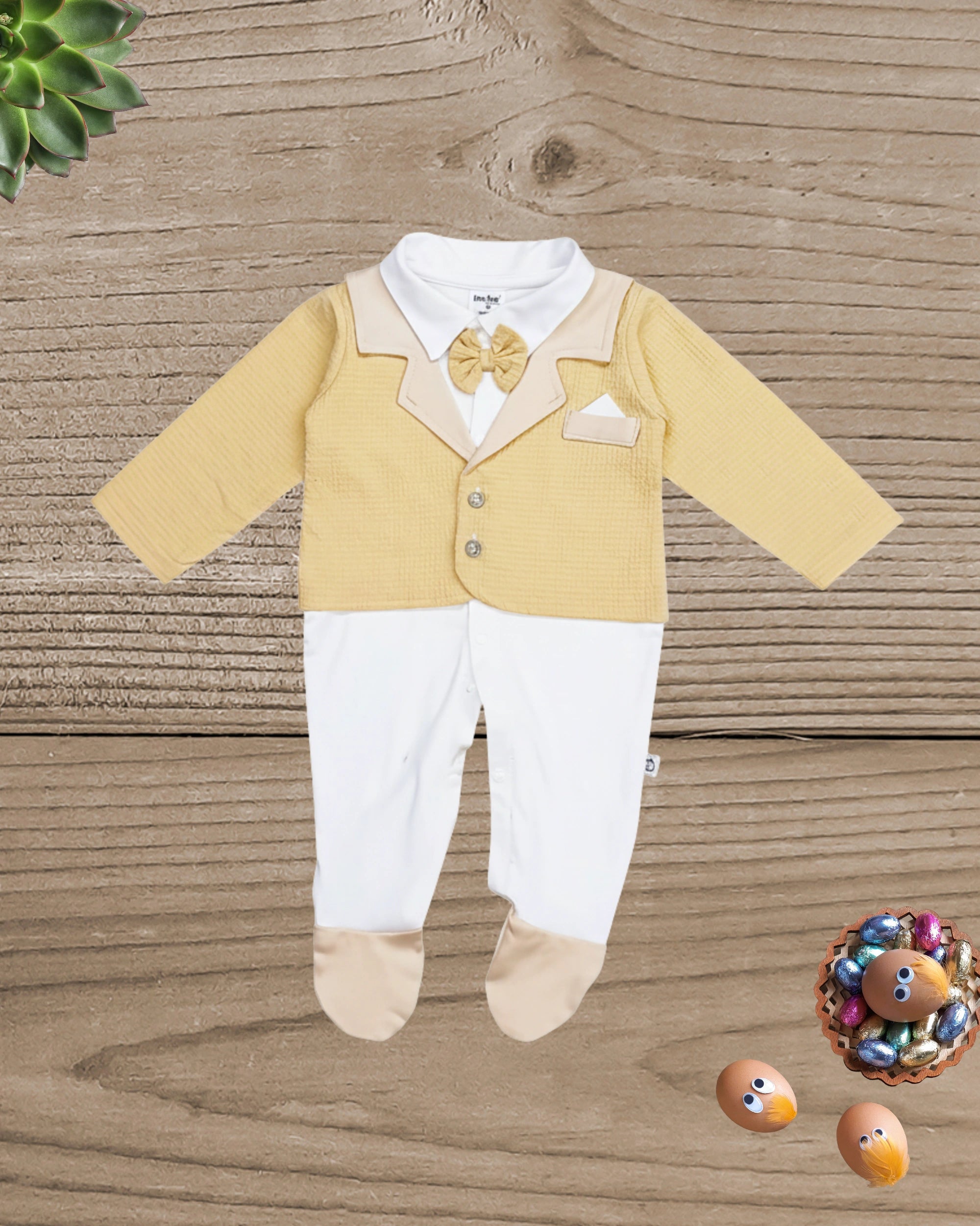 Newborn Baby Boy Romper – Formal Dress with Bow & Blazer Design