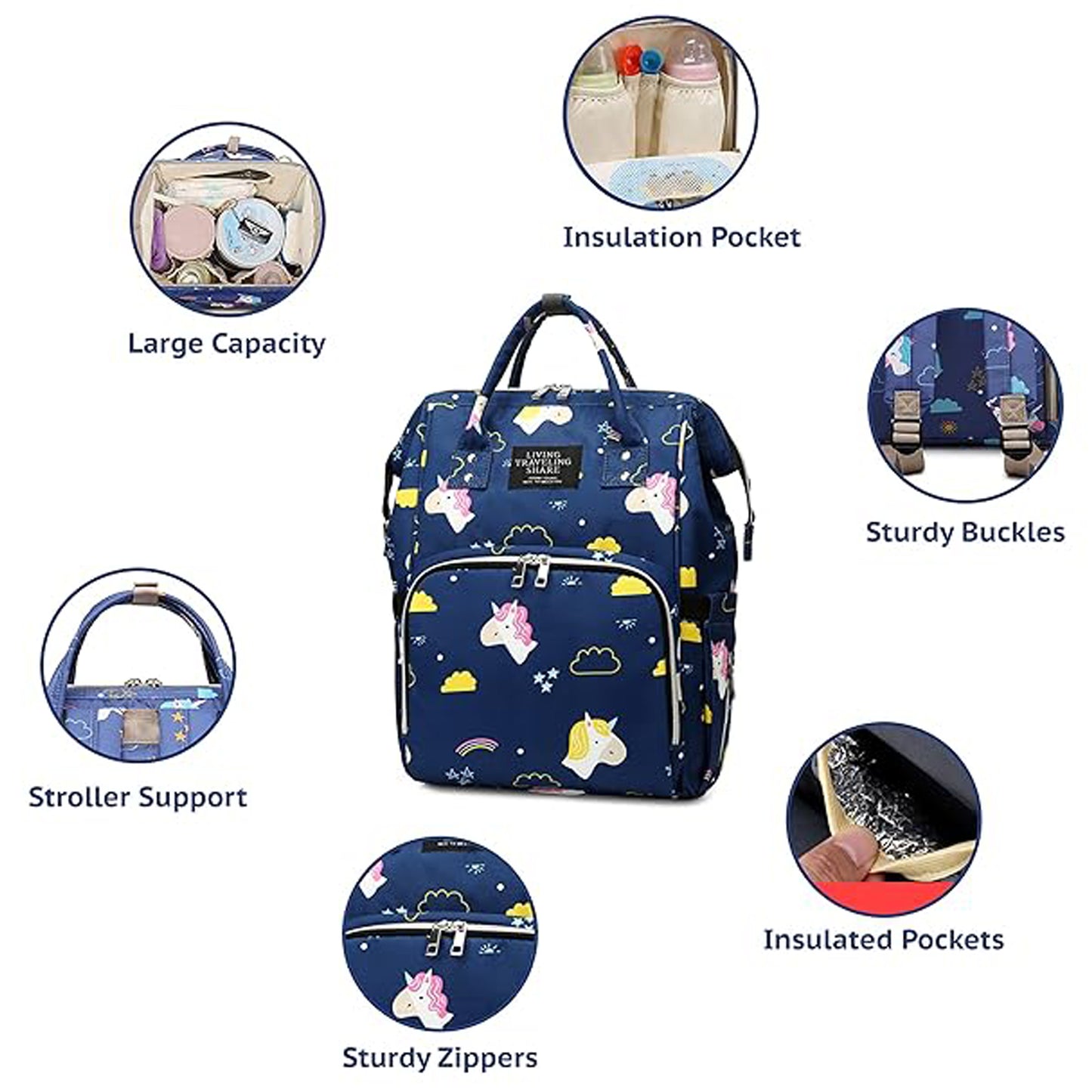 New Diaper BackpackTravel Handbags Waterproof Diaper Tote with Large Capacity Bottle Insulation for Mom Dad