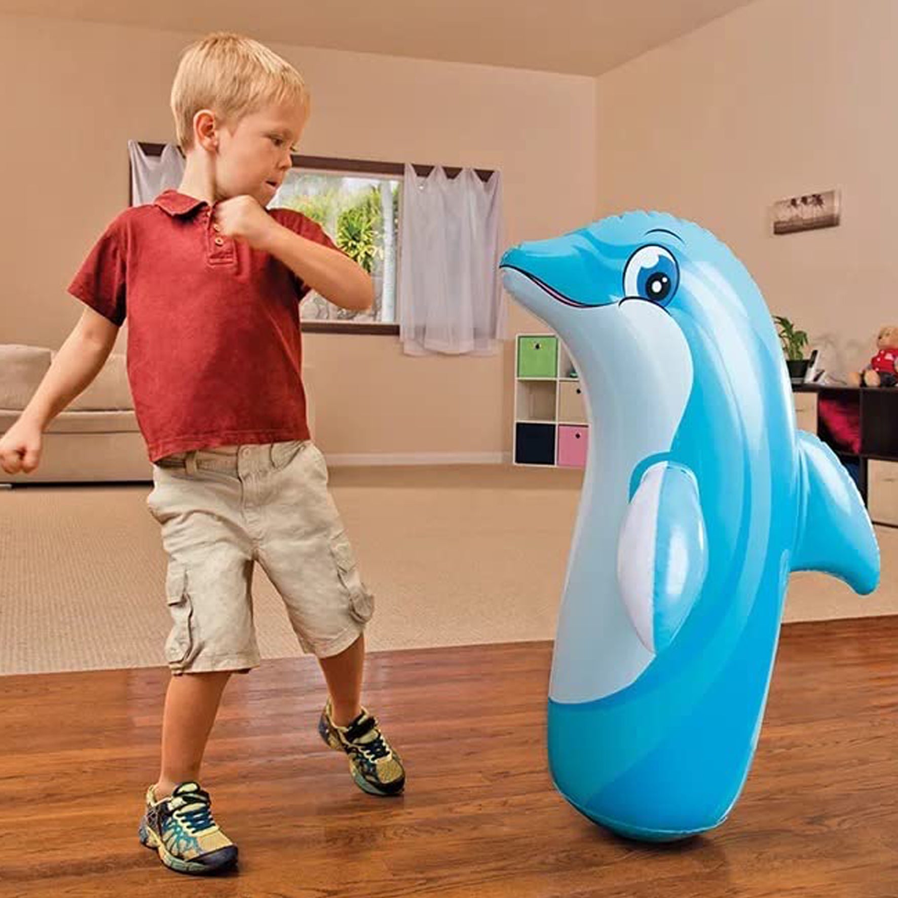 Dolphin Hit Me Toy 3-D Inflatable Animal Toy | Water Base and Air Base for Toddlers | PVC Punching Bag for Kids | Activity Toy for Kids Age 3 +.