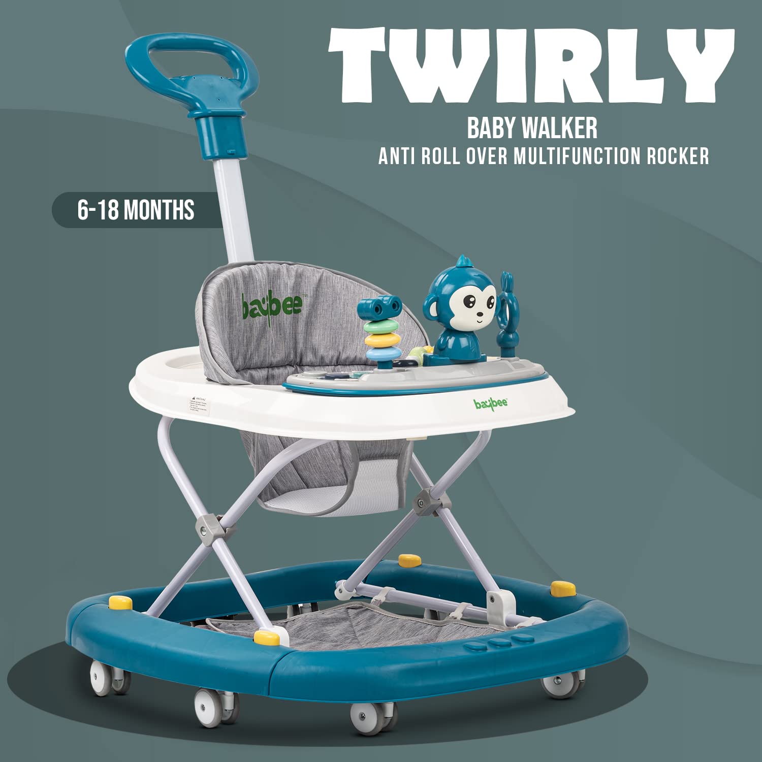 Baybee Baby Walker for Kids, Round Kids Walker with Rocker, Parental Handle, 4 Seat Height Adjustable | Activity Walker for Baby with Musical Toy Bar | Walker Baby 6-18 Months Boy Girl (Orion Blue)