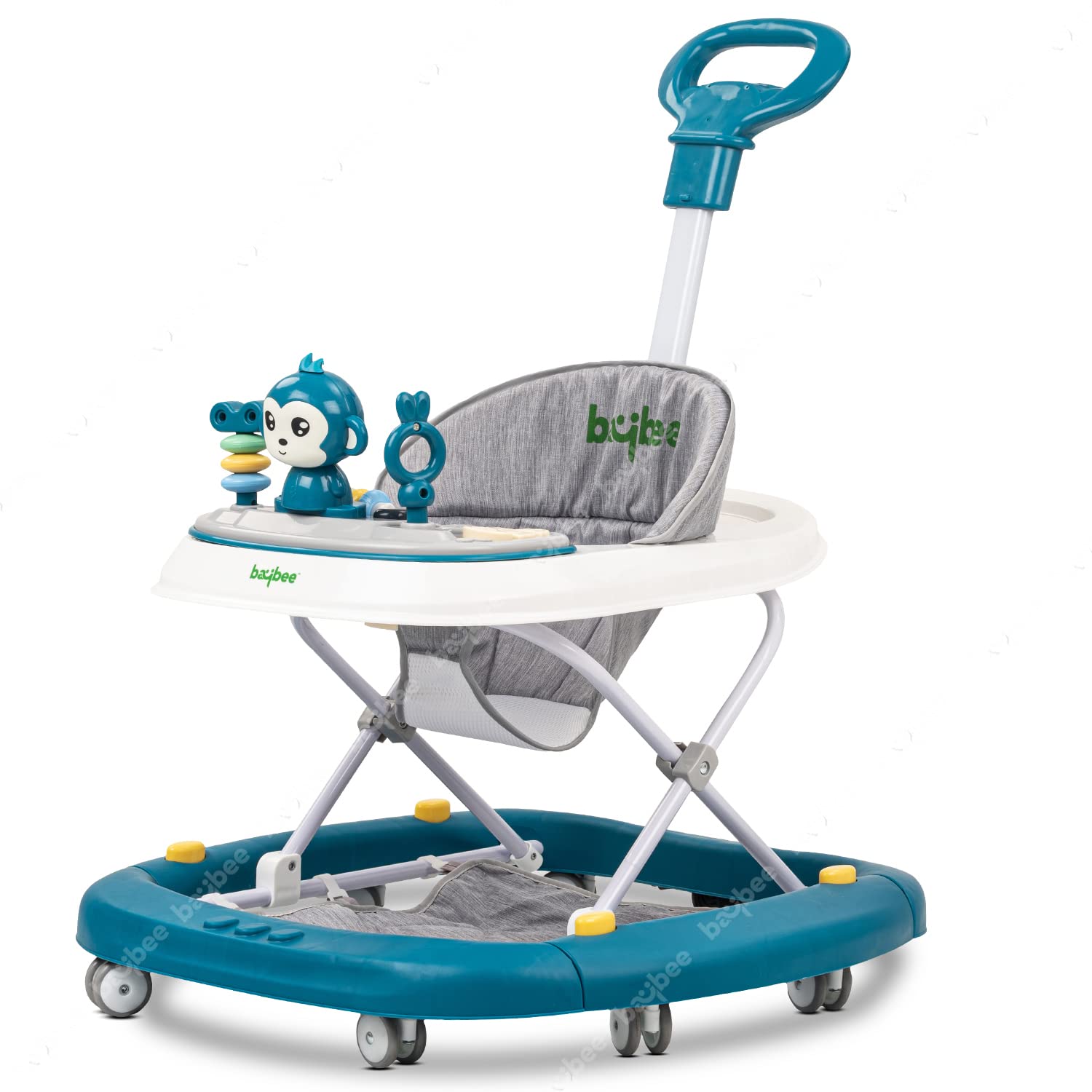 Baybee Baby Walker for Kids, Round Kids Walker with Rocker, Parental Handle, 4 Seat Height Adjustable | Activity Walker for Baby with Musical Toy Bar | Walker Baby 6-18 Months Boy Girl (Gray)