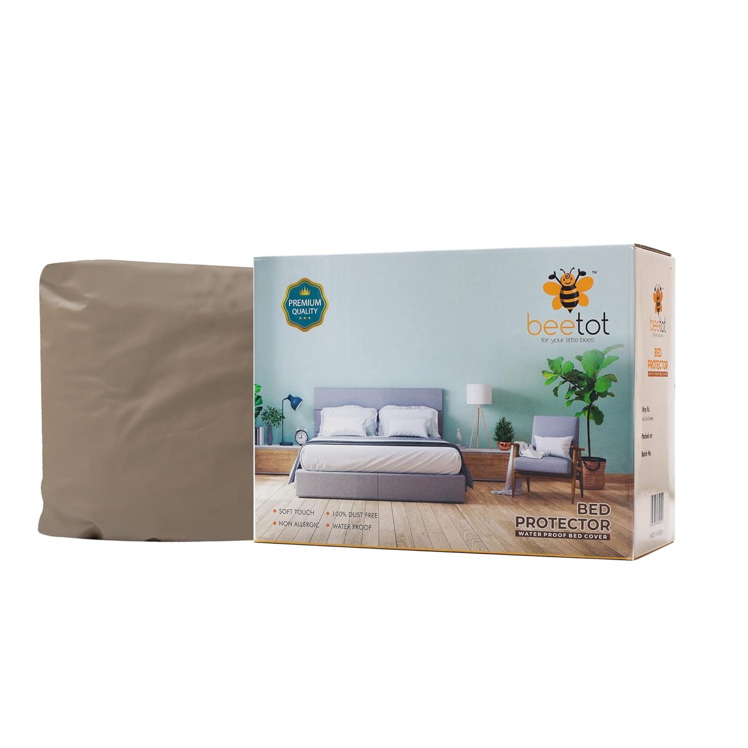 PVC Water Proof and Dust Proof Double Bed Cover, Mattress Protector, Non-Toxic Bed Protector, Mattress Cover (Gold)