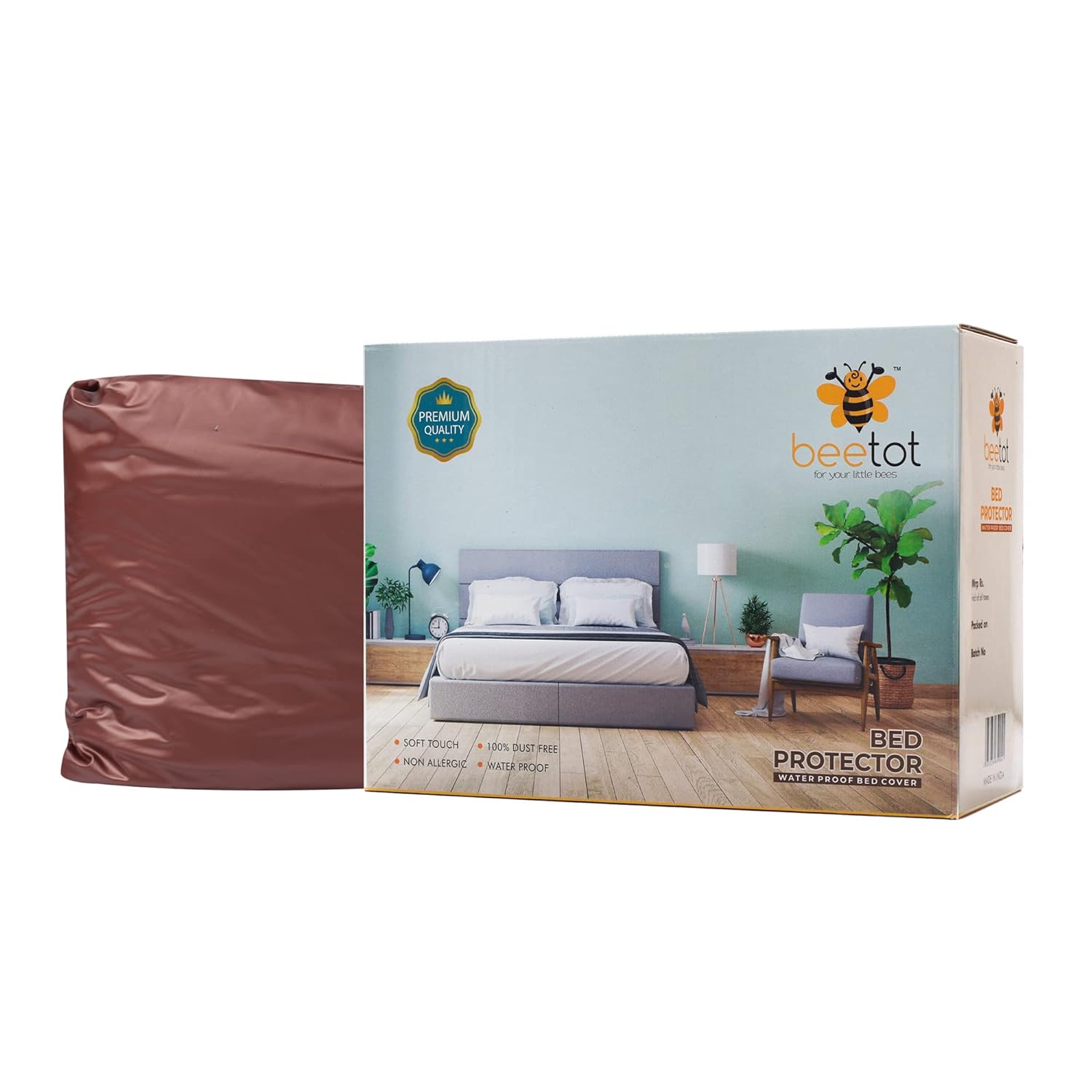 PVC Water Proof and Dust Proof Double Bed Cover, Mattress Protector, Non-Toxic Bed Protector, Mattress Cover (Brown)