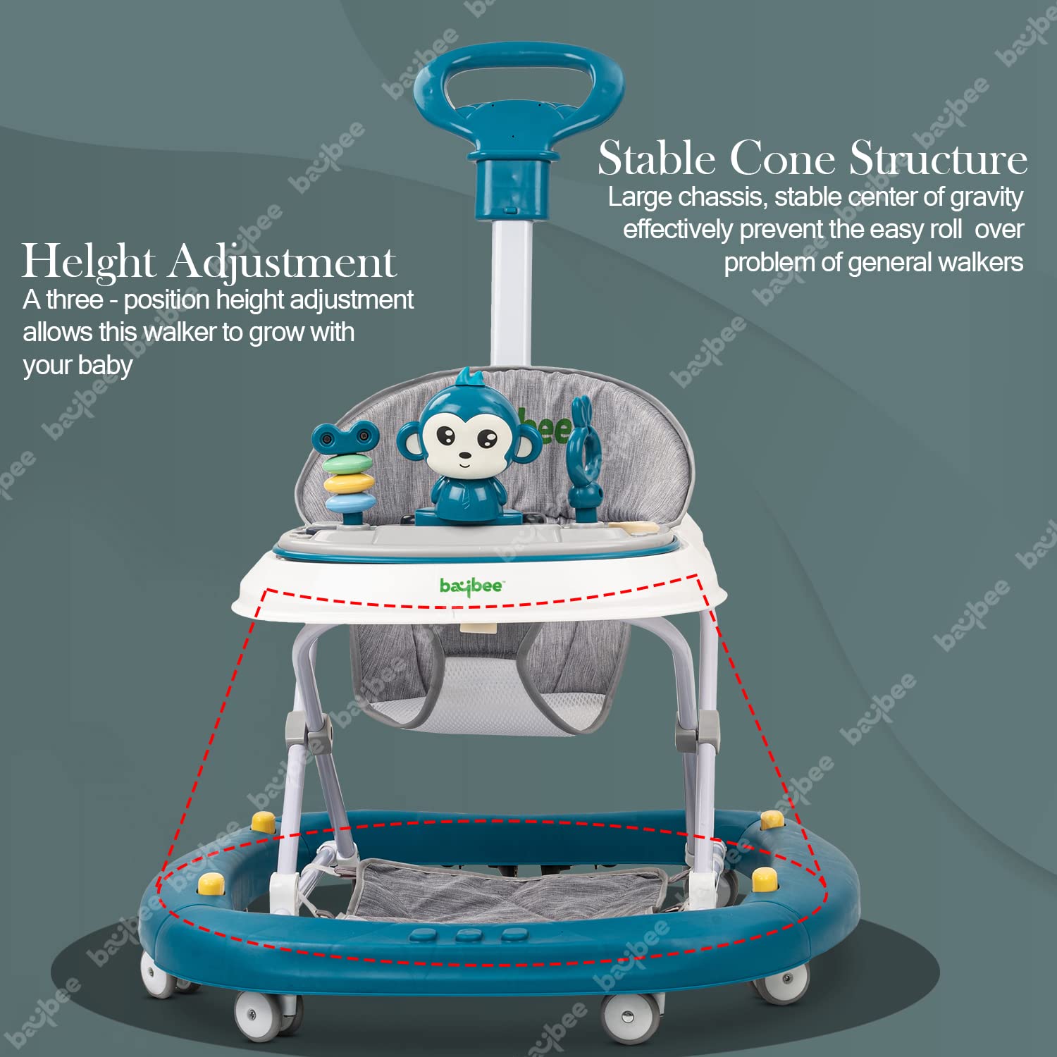 Baybee Baby Walker for Kids, Round Kids Walker with Rocker, Parental Handle, 4 Seat Height Adjustable | Activity Walker for Baby with Musical Toy Bar | Walker Baby 6-18 Months Boy Girl (Orion Blue)