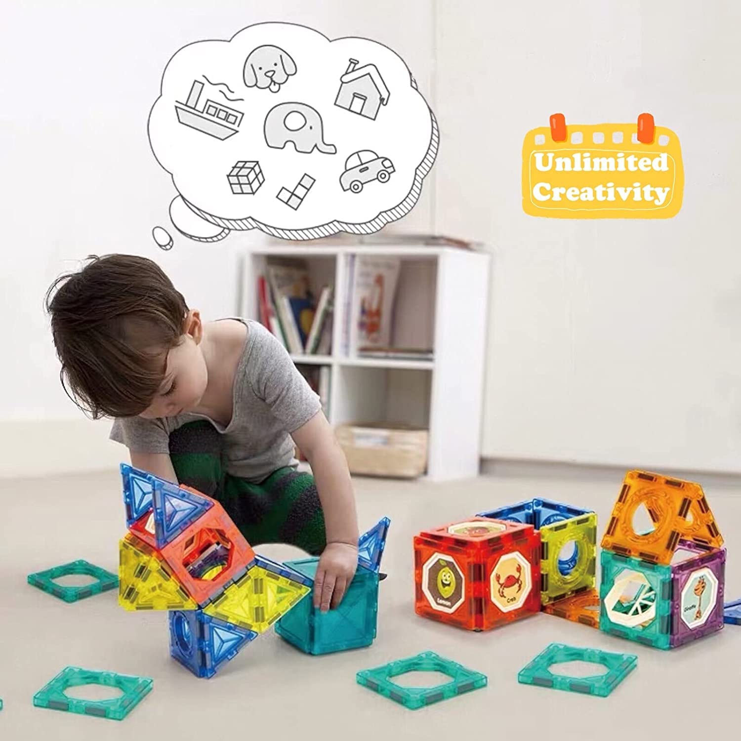 Light Magnetic Tiles 110 pcs- Building Blocks for Kids 3D STEAM Educational Toys Magnetic Marble Run for Kids Age 3 +Year  Creative Gift