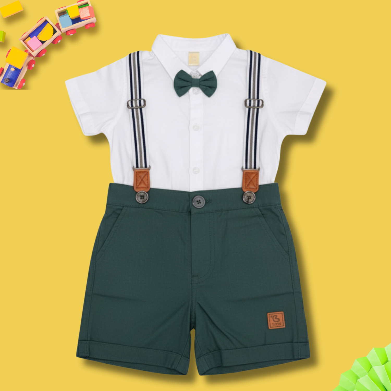Baby Boy Formal Outfit with Bow Tie & Suspenders
