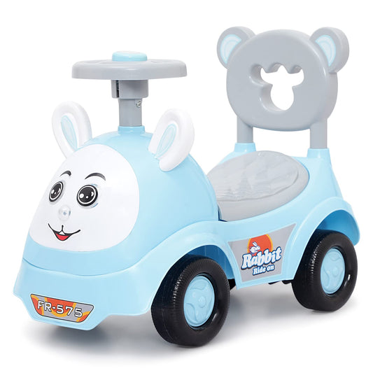 Push Car Rabbit Ride-on Toy Car Rider with Music Horn, Backrest and Under Seat Storage Utility Box for Boys and Girls
