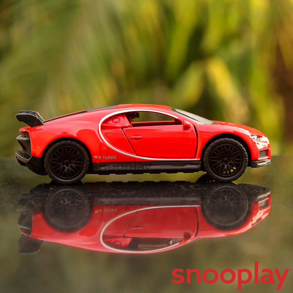BUGATTI CHIRON ALLOY METAL (RED) RACING SPORT CAR TOY DOORS & TAILGATE OPENABLE