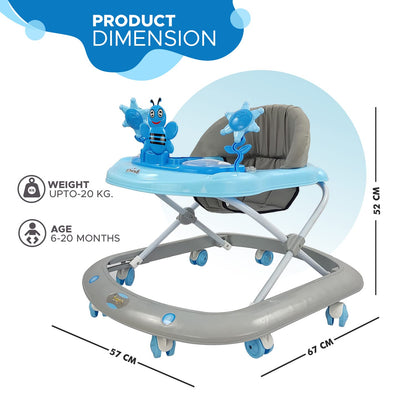 Butterfly Baby Walker with 3 Position Adjustable Height Music & Light, Foldable Activity Walker, Baby 6-18 Months boy, Walker for Kids (Capacity 20kg | Blue)
