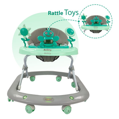 Butterfly Baby Walker with 3 Position Adjustable Height Music & Light, Foldable Activity Walker, Baby 6-18 Months boy, Walker for Kids (Capacity 20kg | Green)