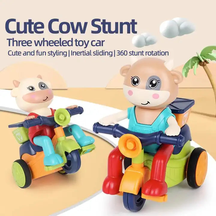 Universal light Cute and Fun Little Cow bike motorcycle tricycle kids toy mini three wheel stunt car