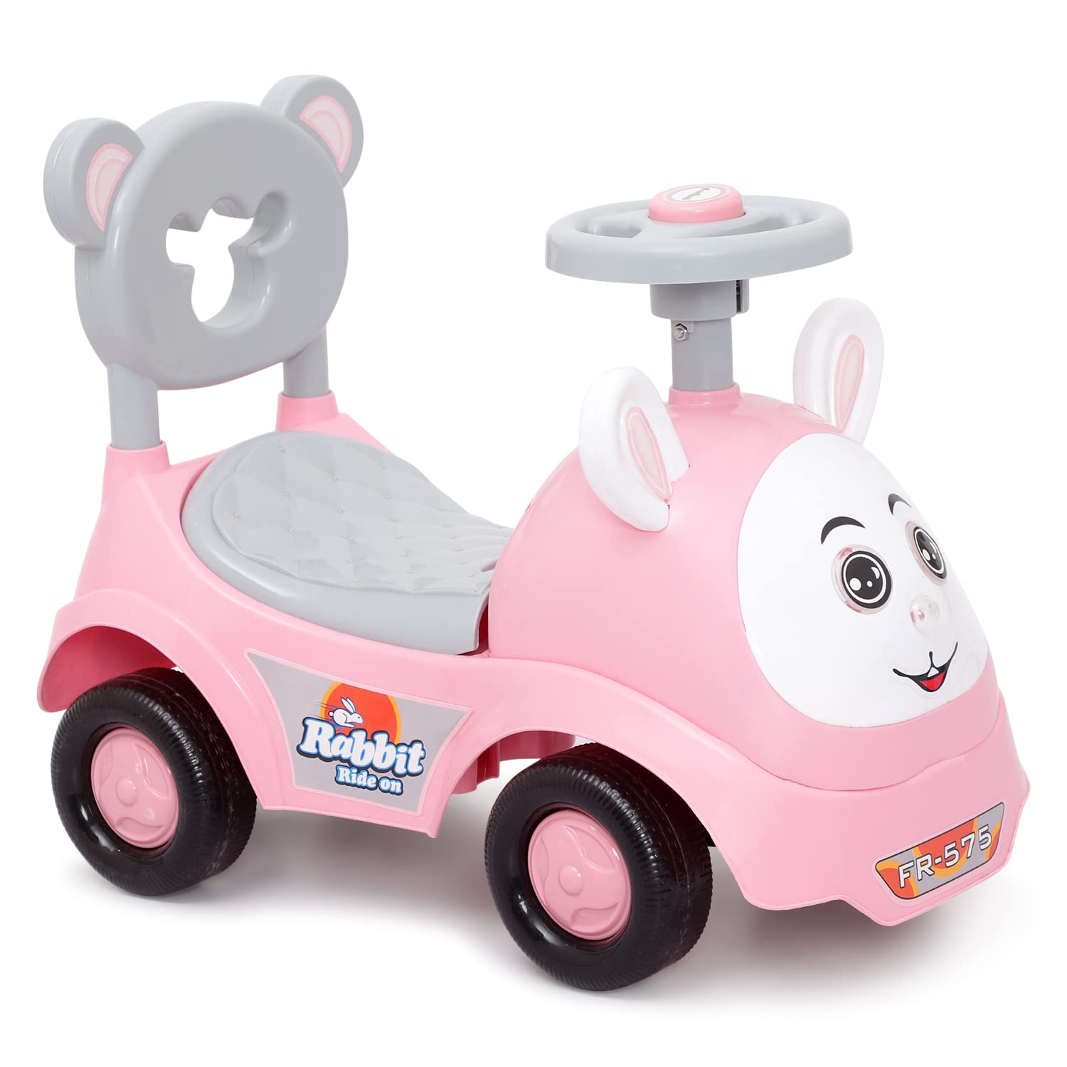 Push Car Rabbit Ride-on Toy Car Rider with Music Horn, Backrest and Under Seat Storage Utility Box for Boys and Girls