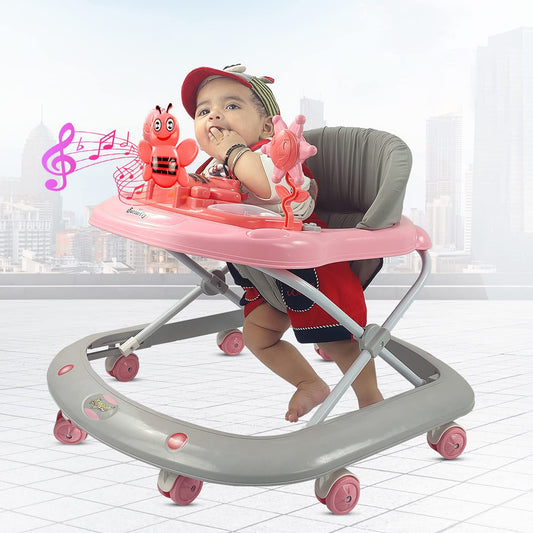 Butterfly Baby Walker with 3 Position Adjustable Height Music & Light, Foldable Activity Walker, Baby 6-18 Months boy, Walker for Kids (Capacity 20kg | pink)