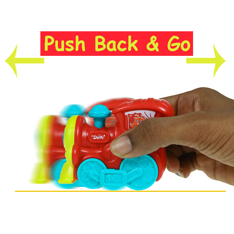 Power Friction Pull Back, Push & Go Miniature Cartoon Crawling Train Engine Vehicle Toy