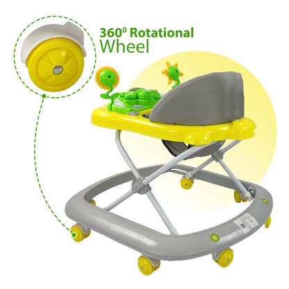 Butterfly Baby Walker with 3 Position Adjustable Height Music & Light, Foldable Activity Walker, Baby 6-18 Months boy, Walker for Kids (Capacity 20kg | Yellow)