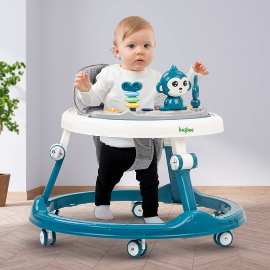 Baybee Drono Baby Walker for Kids, Round Kids Walker with 4 Seat Height Adjustable | Activity Walker for Baby with with Food Tray & Musical Toy Bar | Walker for Baby 6-18 Months Boys Girls (Blue)