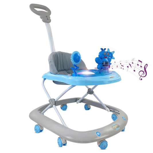 Butterfly Deluxe Baby Walker with 3 Position Adjustable Height Music & Light & Parental Handle, Foldable Activity Walker, Baby 6-18 Months boy, Walker for Kids (Capacity 20kg | Blue)