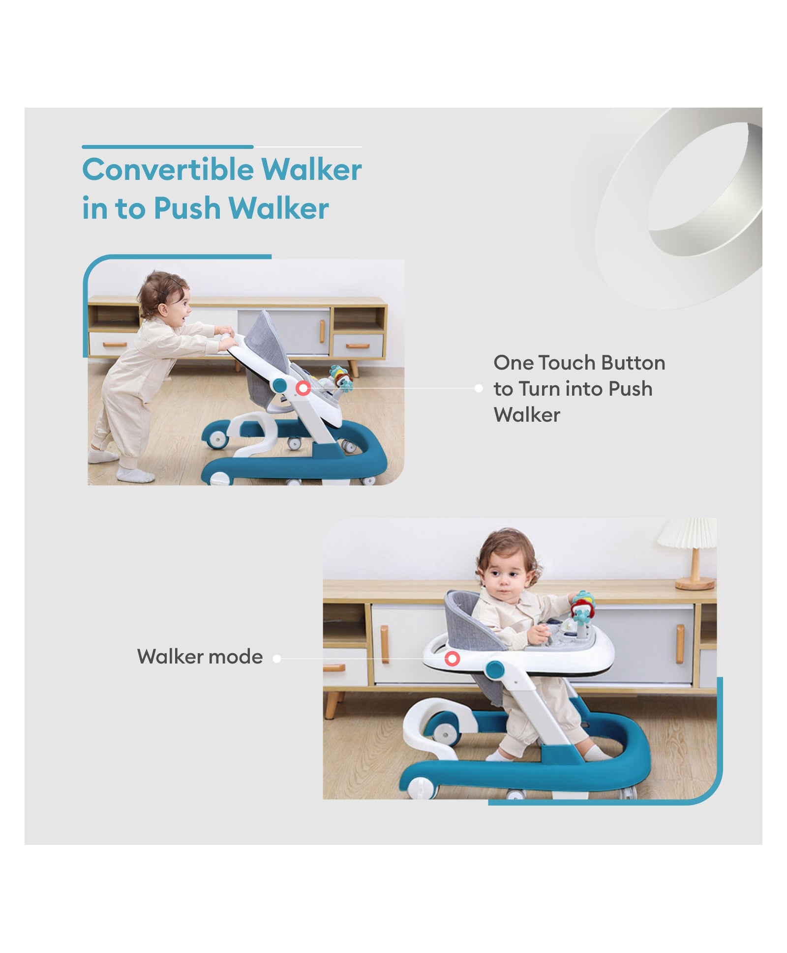 Baby Walker for 6 to 18 Months Baby Three Step Height Adjustable with First Step Function (Blue)