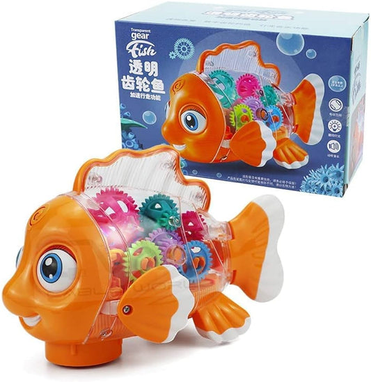 Transparent Concept Fish Toy Electric Mechanical Gear Fish with Colorful Light and Charming Music, Moving Gears