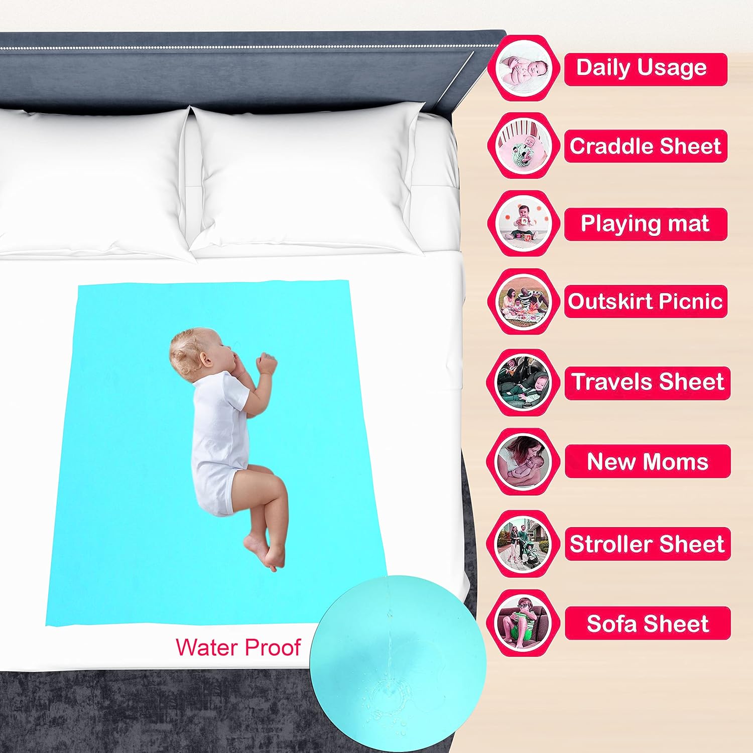 New Born Baby Sheet Washable Bed Sheet/Mattress Protection Sheet/Crib Sheet Small/Bed Protector (Green)