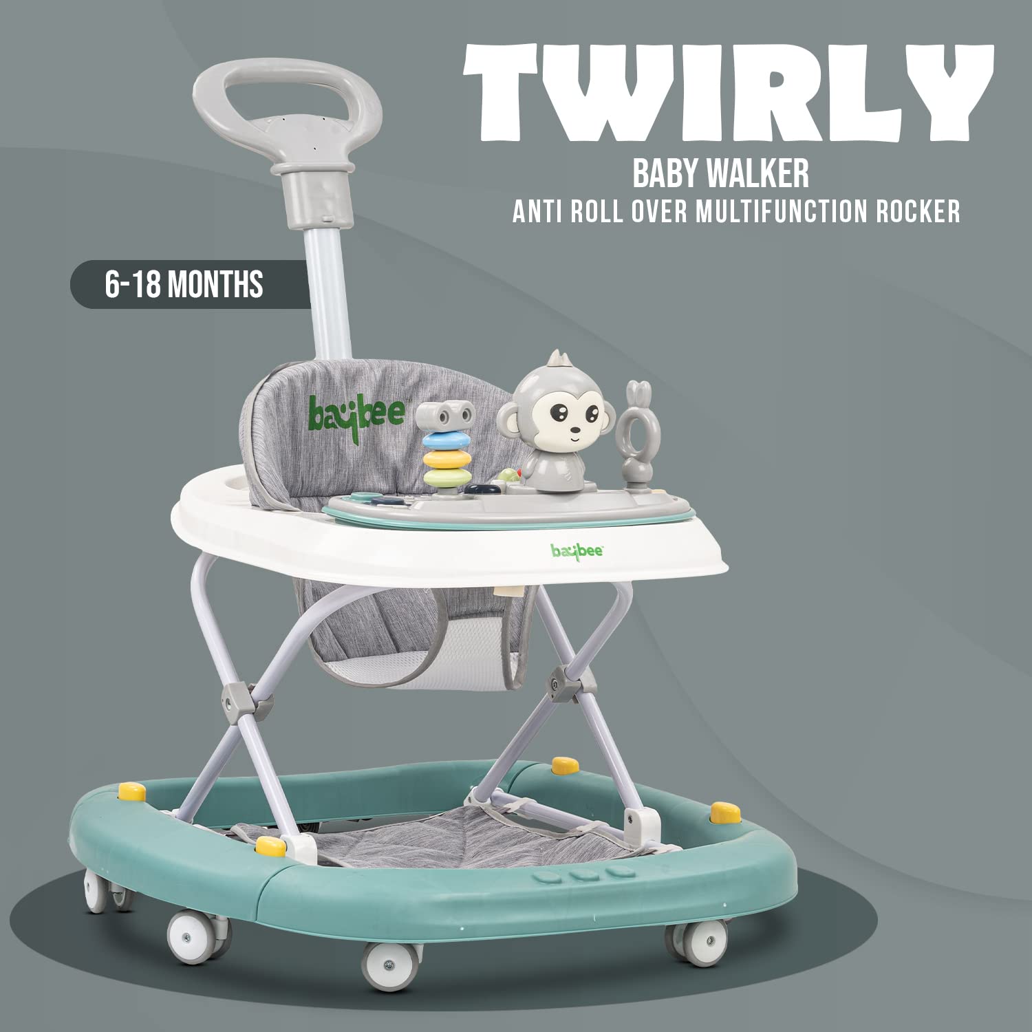 Baybee Baby Walker for Kids, Round Kids Walker with Rocker, Parental Handle, 4 Seat Height Adjustable | Activity Walker for Baby with Musical Toy Bar | Walker Baby 6-18 Months Boy Girl (Green)