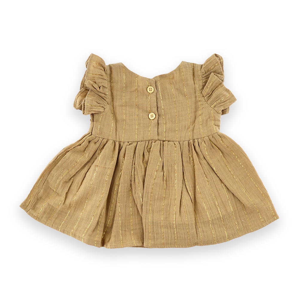 100% Cotton Woven Frock - Brown