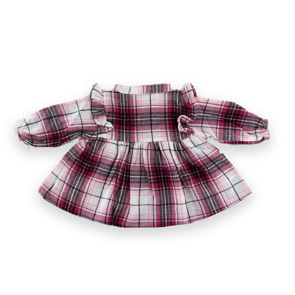 100% Cotton Woven Full Sleeves Checked Frock With Frill & Bow Detailing - Pink