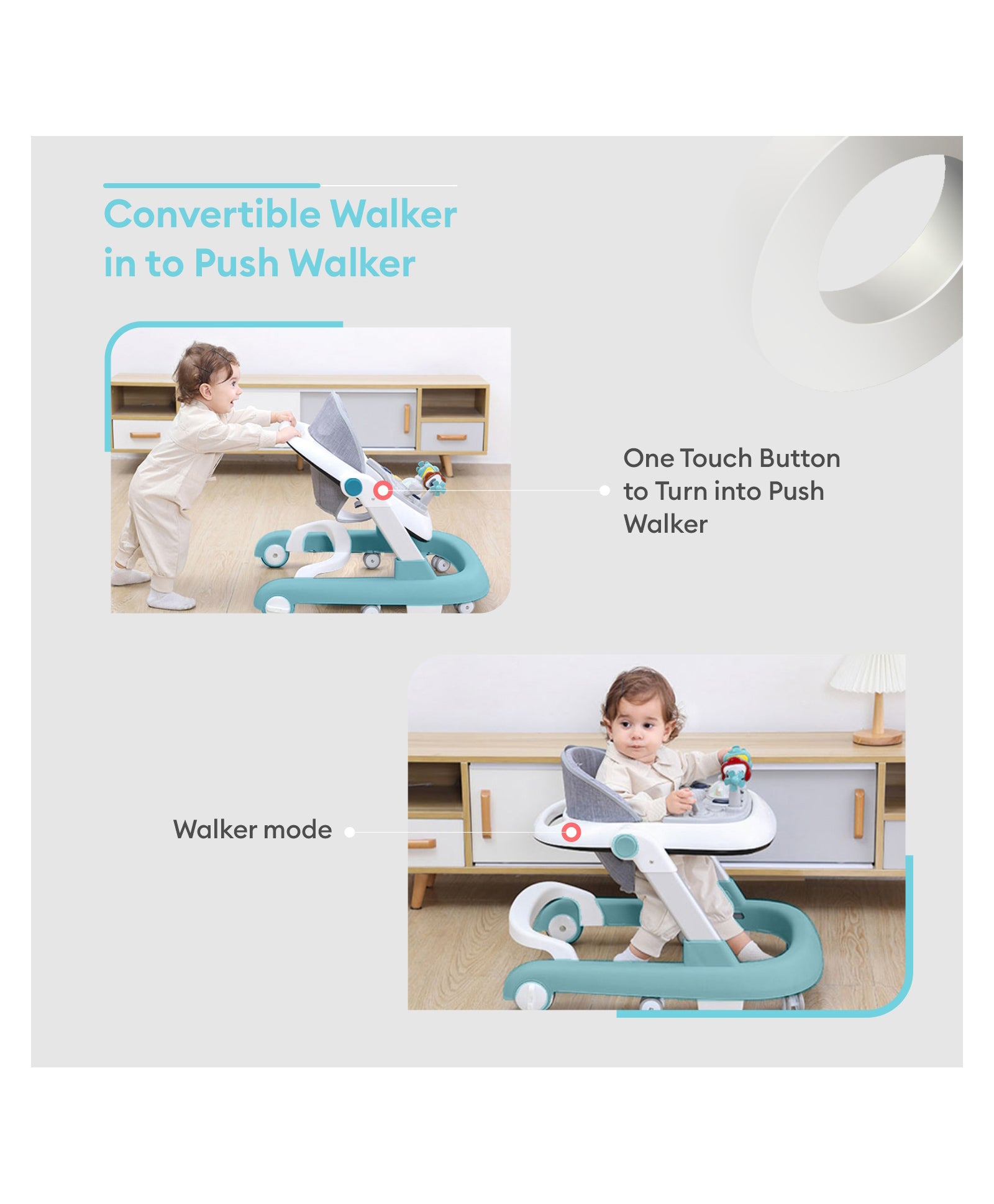 Baby Walker for 6 to 18 Months Baby Three Step Height Adjustable with First Step Function (Green)
