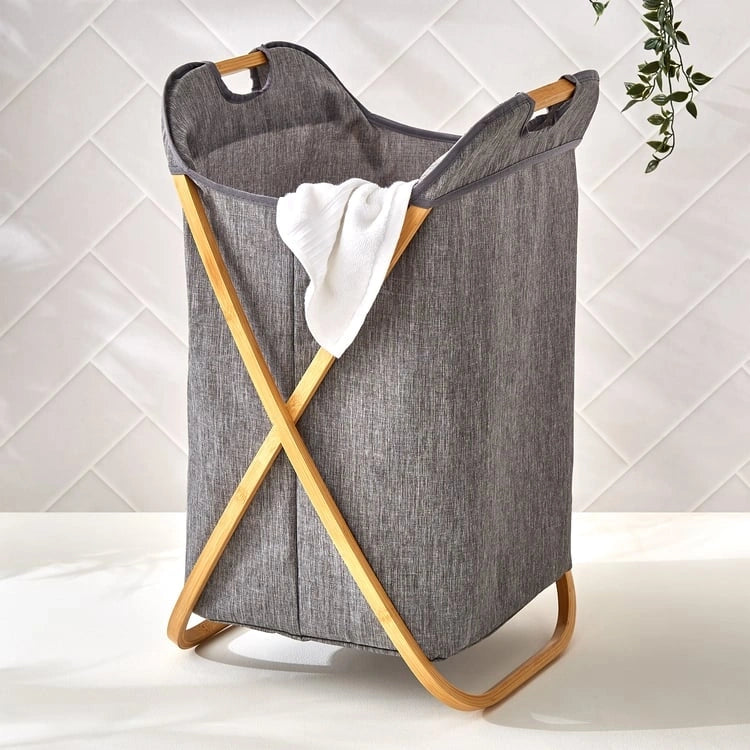 kidonex Foldable Laundry Basket - Bamboo Frame Portable Handles