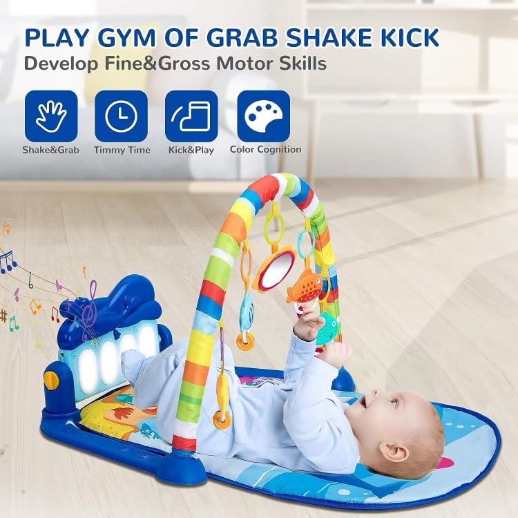 kidonex Baby Piano Fitness Rack Play Gym – Multi-Functional Activity Mat with Kick Piano & Hanging Toy