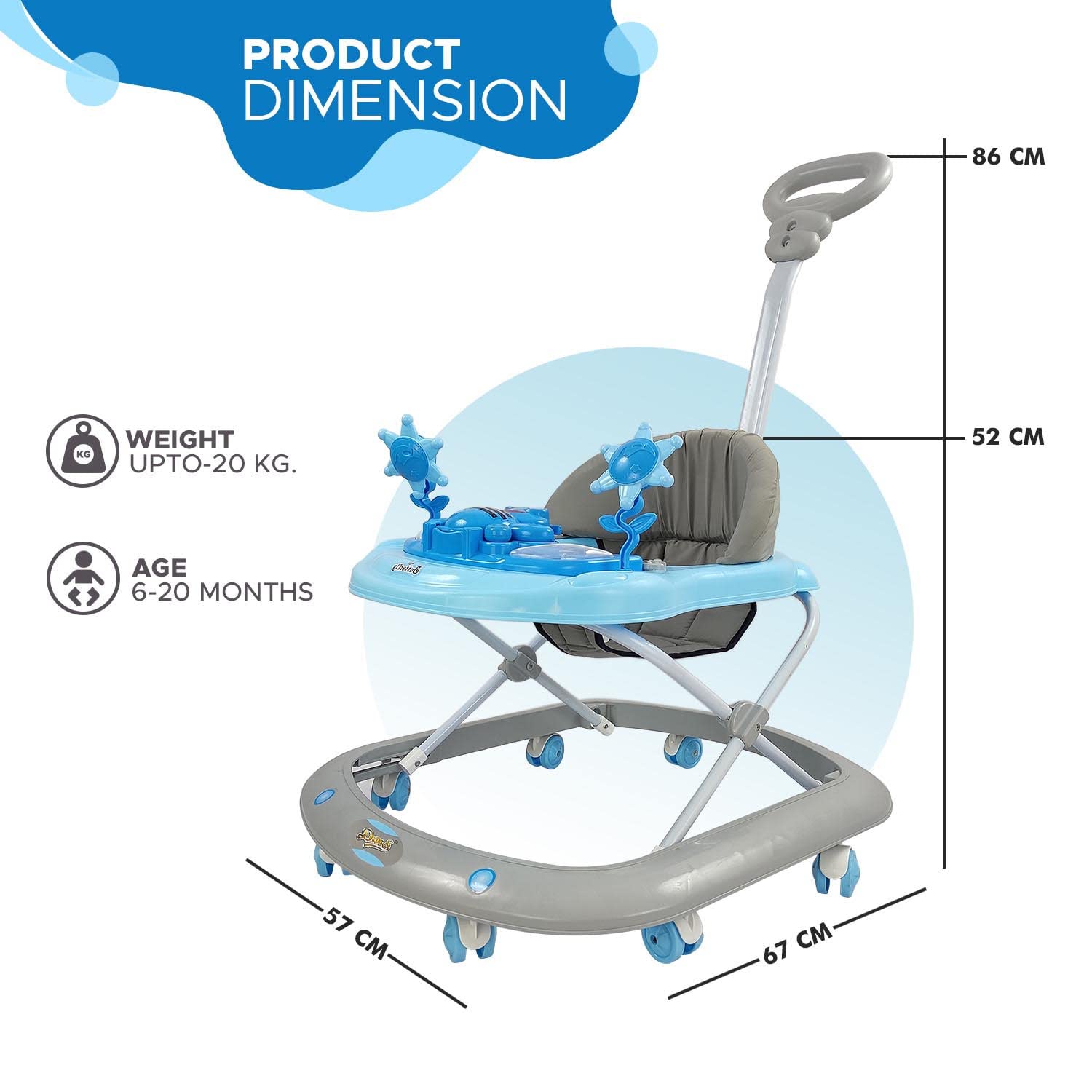 Baby Foldable Activity Walker with 3 Position Adjustable Height Music & Light & Parental Handle