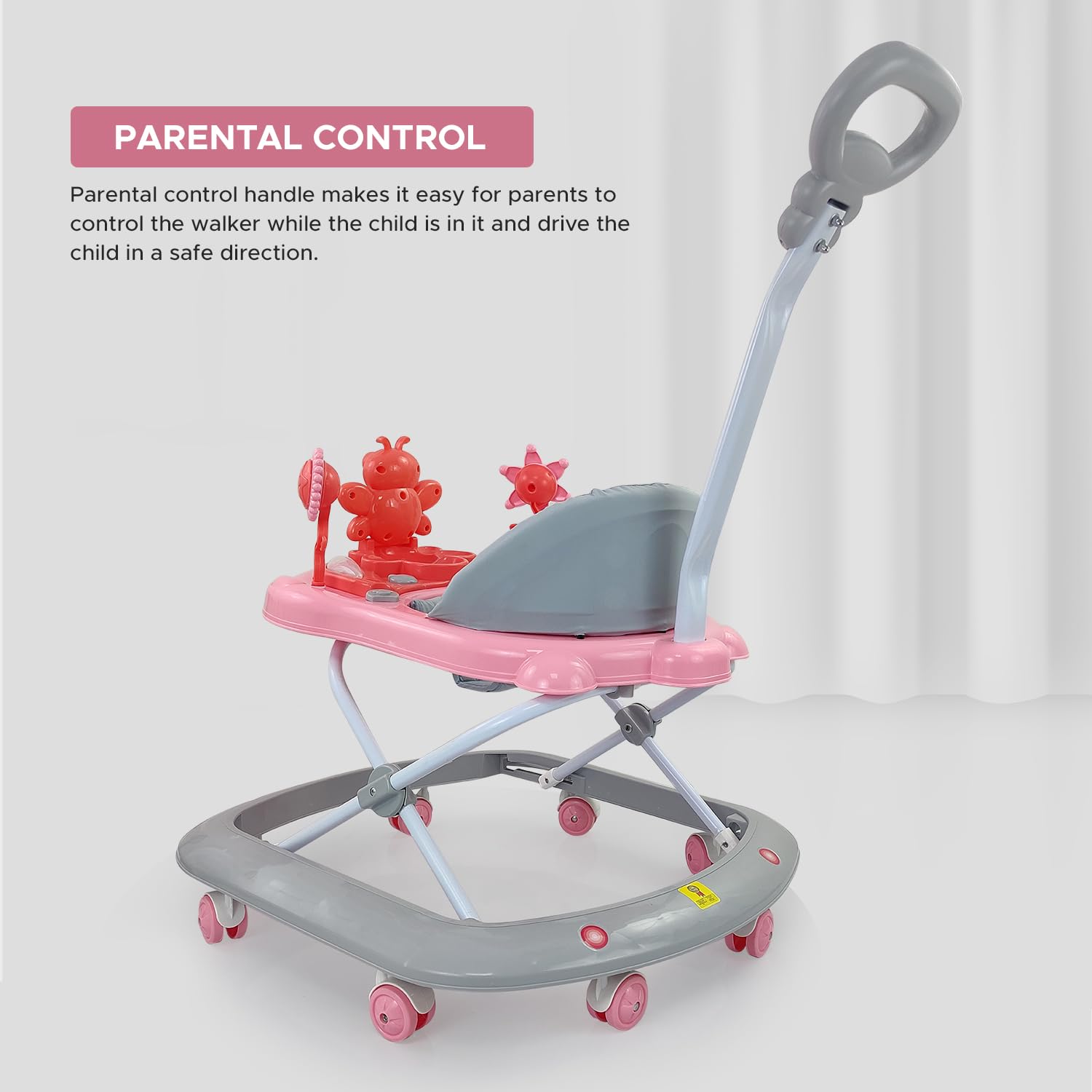 Baby Foldable Activity Walker with 3 Position Adjustable Height Music & Light & Parental Handle