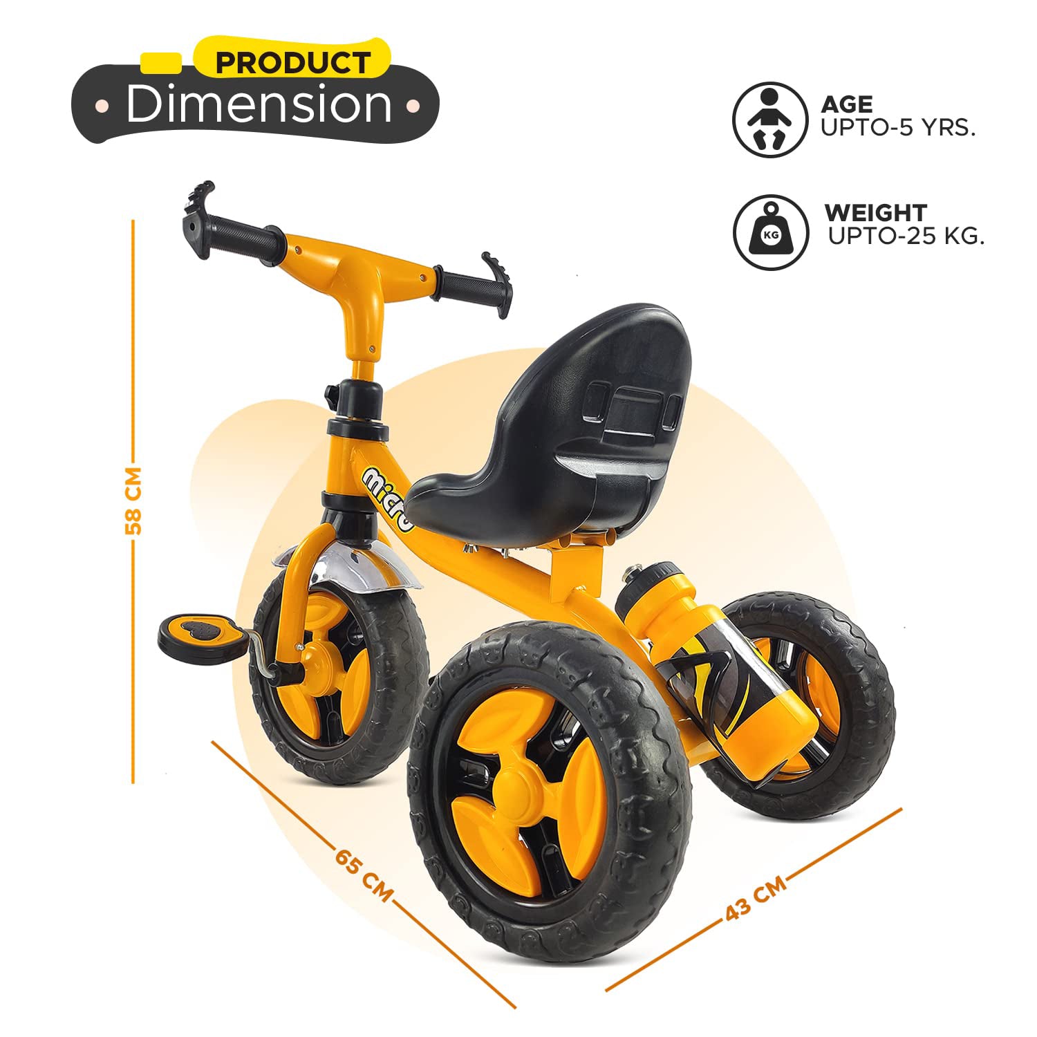 kidonex Kids Tricycle with Bottle Holder, Comfortable Seat & Non-Slip Pedals